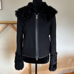 Elizabeth and James Tatiana Fur and Leather Trim Cuff Jacket - removable collar